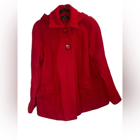 Women’s collection by Gallery wool blend red coat w/detachable hood & pockets - Picture 2 of 7